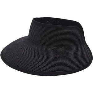 New Sun Visor Hats for Wome  Summer Ponytail‎ Foldable Straw Beach Hat UPF 50+